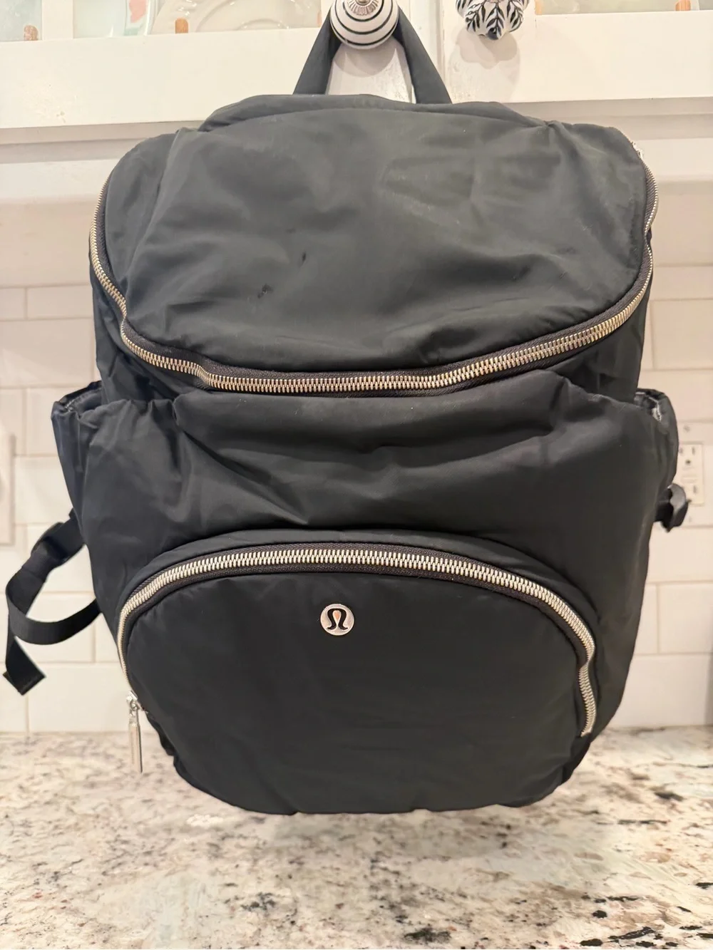 lululemon athletica Black Backpack with Silver Zippers